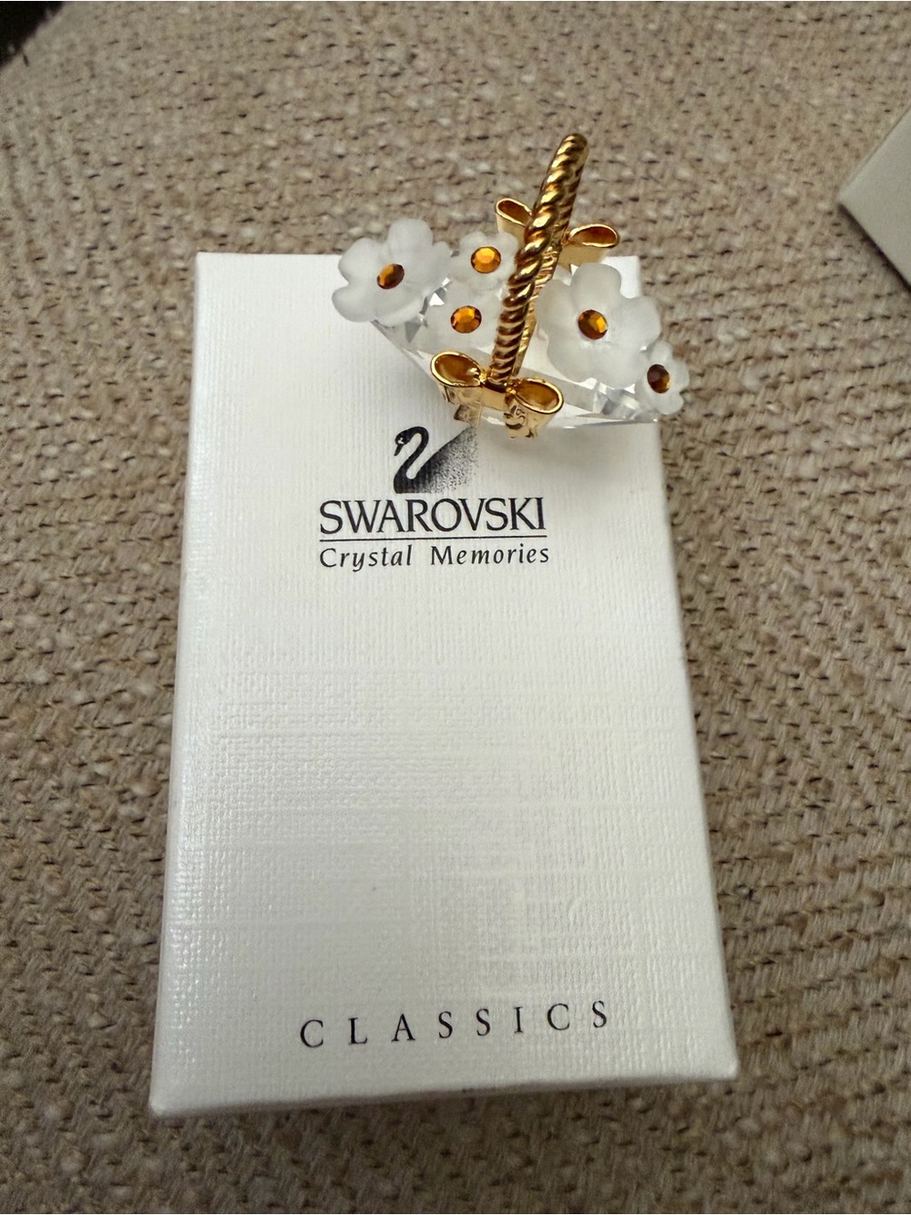 Swarovski White Frosted Flower Basket with Gold Accents